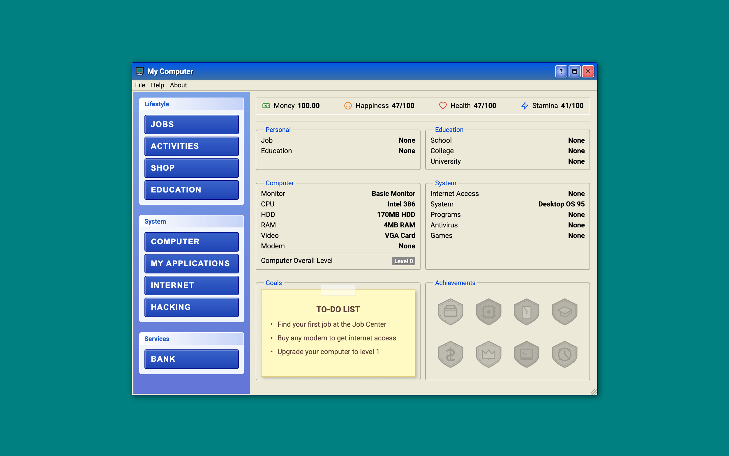 Experience the journey from a warehouse worker to an IT Investor. Manage your stats, upgrade your hardware, and master the IT world in this retro-styled tycoon simulator.